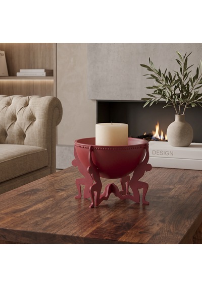 Modern İnsan Figürlü Metal Dekoratif Kâse Benzersiz Mumluk, Masaüstü Dekoru Ve Düzenleyici Paşa Craft House Kırmızı