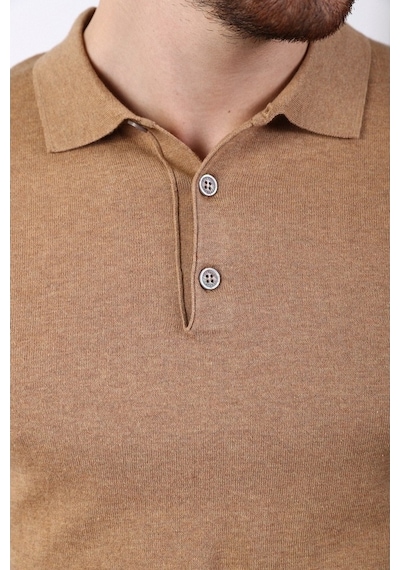 Ferraro Camel Polo Yaka Düz Renk Erkek Pamuk Triko T-Shirt-Camel