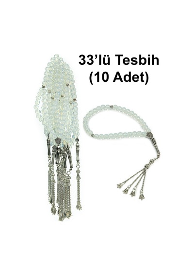 10 Adet 33lü Hac Umre Hediyelik Tesbih - Şeffaf Beyaz