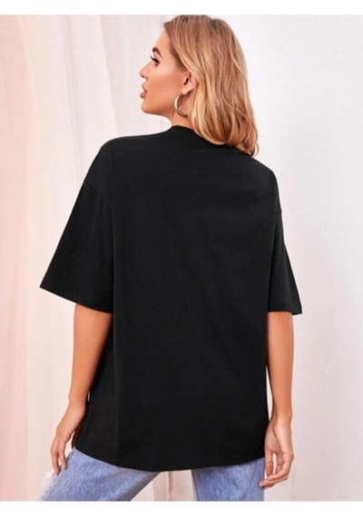Minimal Kalp T-shirt - Siyah Baskılı Oversize Bisiklet Yaka Kısa Kol Tişört Siyah