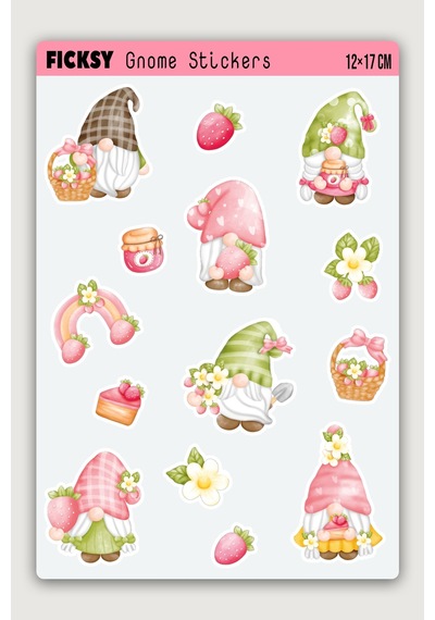 Sevimli Çilek Cücesi Sticker Seti - 14 Adet Etiket Çıkartma Diğer