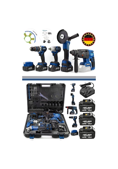 Böhrer Ba01012m Alman 5'li Set Kırmızı Akülü Kırıcı Delici,125mm Taşlama,13mm Vidalama,450nm Somun Sıkma Ve Lamba