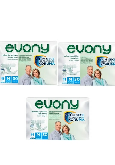 Evony Belbantlı Yetişkin Hasta Bezi Medium 90 Adet 3x30 Paket M