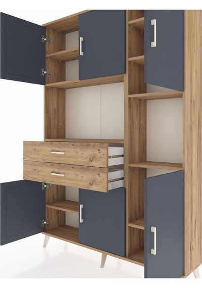 Arges Dolap 9 Raflı 2 Çekmeceli 6 Kapaklı 132x30x195 Çam-antrasit/çam Antrasıt/atlas Çam