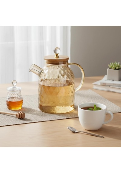 Lexroo 1600 Ml Kristal Desenli Isıya Dayanıklı Cam Demlik Çok Renkli