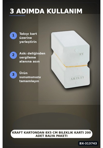 Kraft Kartondan 8x5 Cm Bileklik Kartı 200 Adet Balya Paketi Takı Etiketi Bx-313743 001 - Beyaz