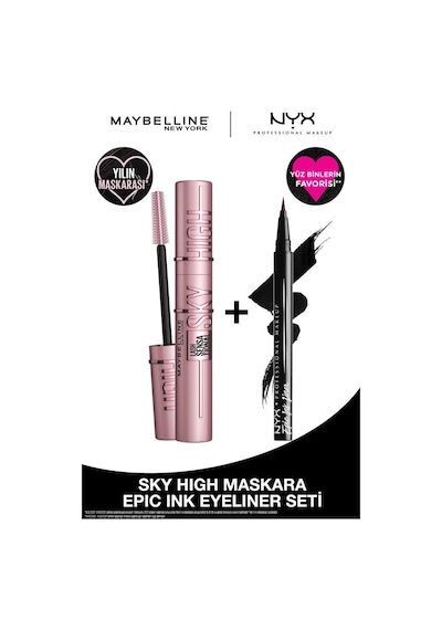 Lash Sensational Sky High Maskara & Nyx Professional Makeup Siyah Eyeliner - Epic Ink Liner Black pktskyhepclnr-9300 Diğer