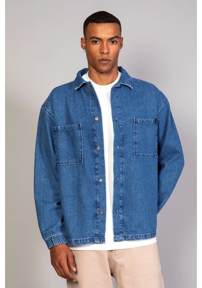 Little Cup Jeans Co Erkek Gömlek Model Oversize Denim Koyu Mavi Ceket Açık Mavi