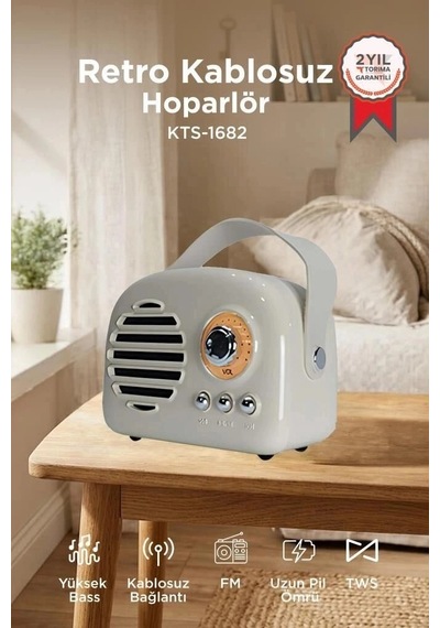 Özel Üretim Torima Bluetooth Hoparlör Kts-1682 Gri Radyo Hobi Seyyar
