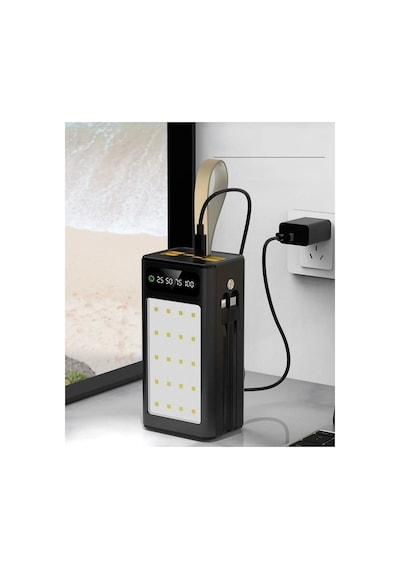 Pw-85 30.000 Mah Powerbank Lcd Göstergeli 4xusb Dahili Type-c Lightning Kablolu 20 Led Fenerli Hızlı Şarj Çok Renkli