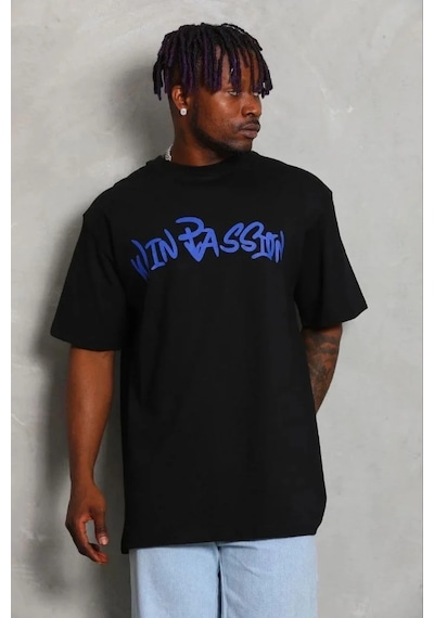Tarzyeri Erkek Baskılı T-shirt Kısa Kol Bisiklet Yaka Regular Fit Tişört - Siyah