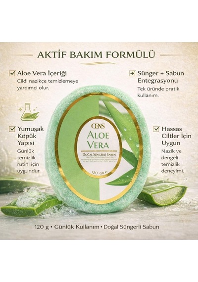 Aloe Vera Özlü Doğal Süngerli Sabun Hassas Ciltler İçin Nemlendiricin Köpüren Kokulu Banyo Süngerli Sabun