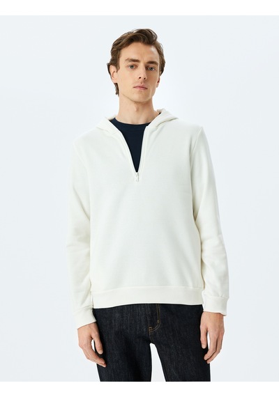 Koton Kapşonlu Pamuk Karışımlı Şardonlu Basic Yarım Fermuarlı Sweatshirt Beyaz 5wam70251mk Koton Kapşonlu Pamuk Karışımlı Şardonlu Basic Yarım Fermuarlı Sweatshirt Beyaz 5wam70251mk