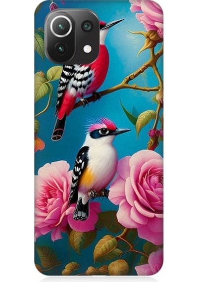Xiaomi Mi 11 Lite Uyumlu Arı Kuşu Ve Gül Desenli Silikon Kılıf
