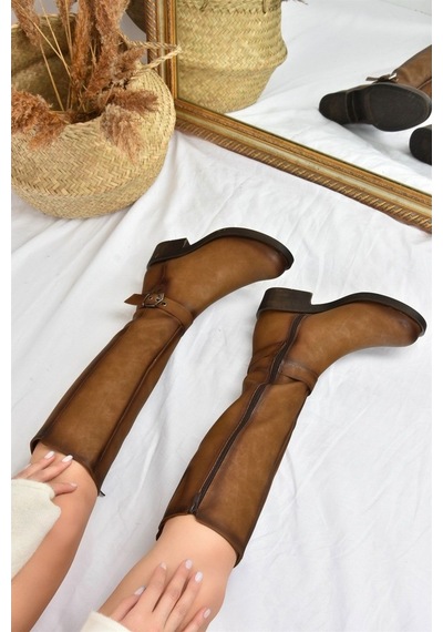 Fox Shoes Vizon Kısa Topuklu Günlük Kadın Çizme G674240109