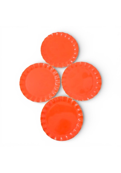 Sudedi Home Gerçek Altın Yaldızlı Cam Pasta Tabağı 21 Cm Turuncu 4 Kişilik Set Turuncu