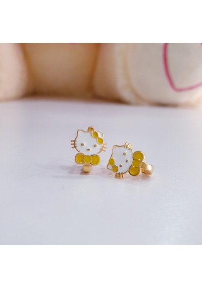 Mineli Klipsli Sarı Tokalı Sevimli Kedi Model Gümüş Çocuk Küpesi