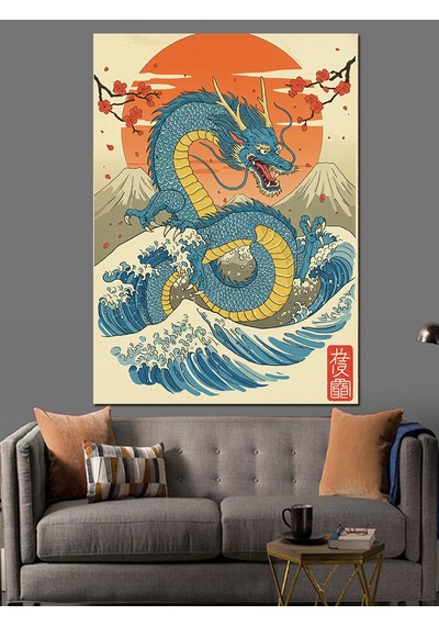 Japon Ejderhası Geleneksel Sanat Dekoratif Kanvas - Mdf Ahşap Tablo