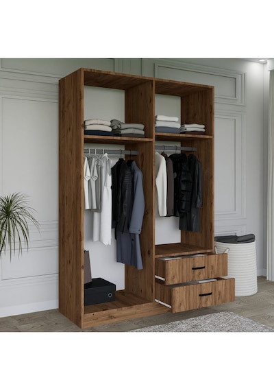 Yaman Çam 4 Kapılı 2 Çekmeceli Elbise Dolabı - Gardırop Atlantik Çam