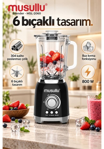 Musullu MSL-2060 800 W Cam Sürahi Retro Blender