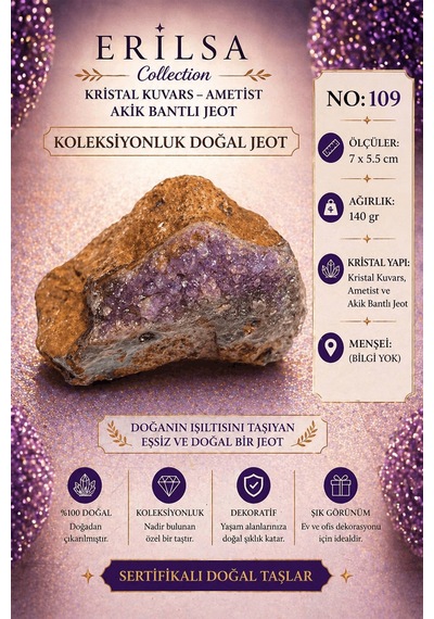 Sertifikalı Kristal Kuvars Ametist Akik Bantlı Jeot Doğal Taş Kol 60489338