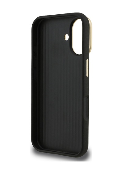 Apple iPhone 16 Uyumlu Kılıf Guess  Lisanslı Grained Yazı Logolu Kamera Standlı Kapak Siyah