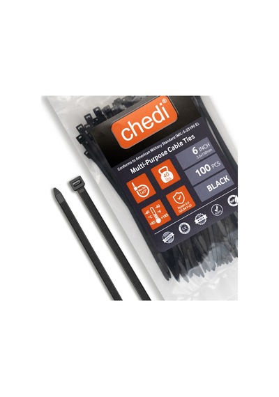 Chedı Kablo Bağları, 15 Cm 100'lü Paket Çok Amaçlı Kullanım, Premium Kalite Siyah Kablo Klipsi