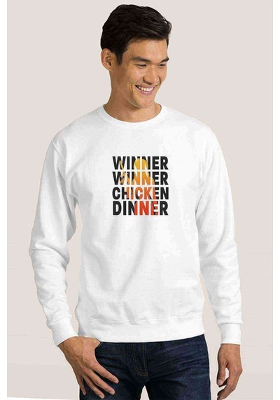 Pubg Wınner Kadın Baskılı Beyaz Erkek Örme Sweatshirt