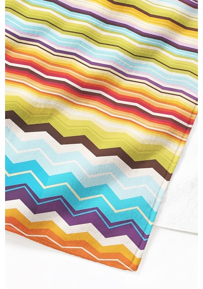 Renkli Geometrik Zigzag Çizgili Plaj Havlusu - Modern Turuncu Mavi Hızlı Kuruyan Mikrofiber Havlu Puslu Şafak