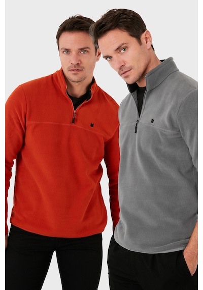 Buratti Slim Fit Anti-Pilling Tüylenme Yapmayan Bato Yaka Şardonlu 2'Li Paket Erkek Polar 5906001S2 Gri-Oranj