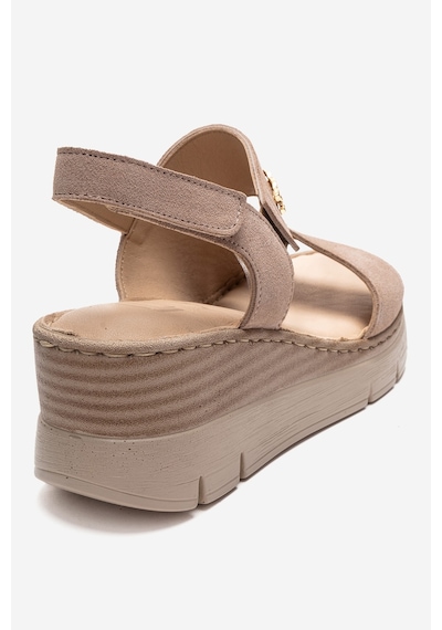 Luvishoes Sophıe Bej Süet Hakiki Deri Kadın Dolgu Topuklu Sandalet Bej
