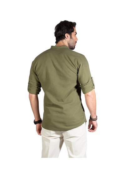 Uzun Kol Şile Bezi Bodrum Erkek T-Shirt Düz Haki 9004
