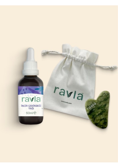 2'li Ürün - Ravla Yeşim Gua Sha Yüz Masaj Taşı / Ravla İncir Çekirdeği Yağı - 50ml