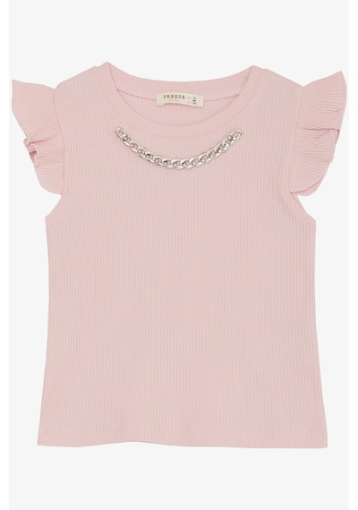 Breeze Kız Çocuk Tişört Kemer Boy Yakası Zincir Aksesuarlı 9-14 Yaş, Pembe Pembe