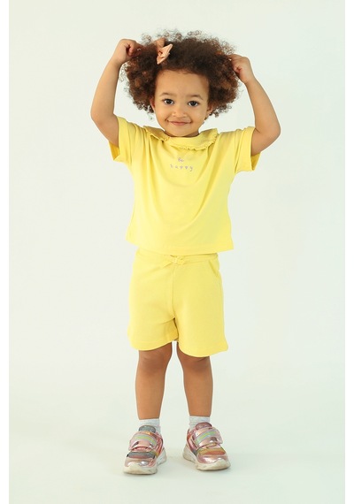Harika Kids Kız Çocuk Yakalı Be Happy Baskılı Şortlu İkili Takım 001