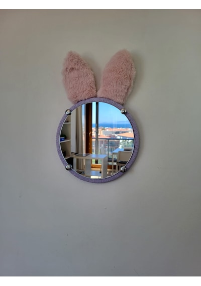 Pembe Tavşan Kulaklı Lila Çerçeveli Çocuk Odası Ayna