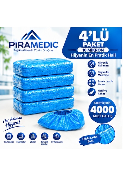Piramedic Galoş 10 Micron 4000 Adet Mavi Galoş