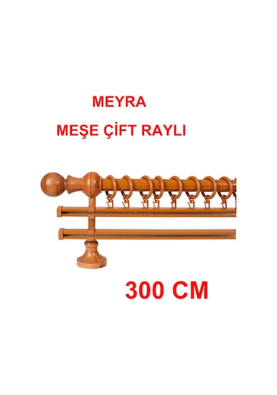 Meyra Demonte Başlıklı Ahşap Rustik Perde Askısı - Çift Raylı -meşe 300 Cm Meşe