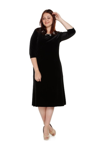Nidya Moda Büyük Beden Kadife Abiye Elbise-4072S Siyah