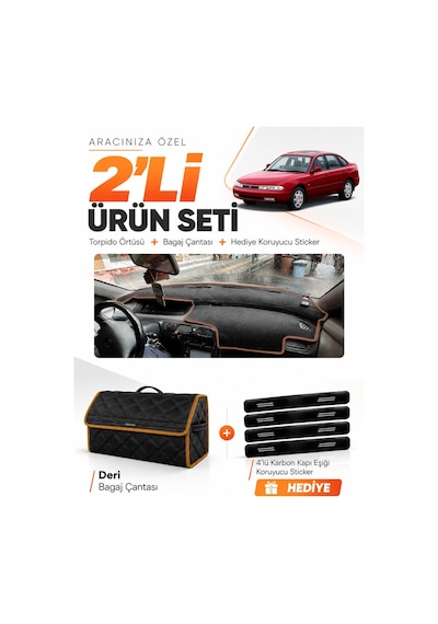 E-biz Mazda 626 Cronos 1991-1996 Uyumlu Torpido Örtüsü + Deri Çanta - Siyah-kahverengi - Ma009