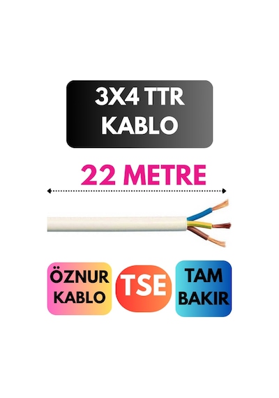 Öznur 3x4 Ttr Kablo Metre Seçenekli Beyaz - 22mt