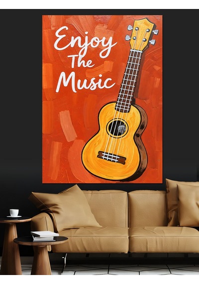 Ahşap Tablo Sarı Ukulele Müzik Posteri