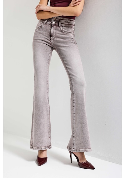 Itsbasic Kadın Taş Rengi 4s6-158 Flare Fit Esnek Kumaş Düşük Bel Denim Jean