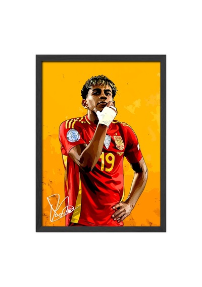 Lamine Yamal Siyah Ahşap Çerçeveli Poster, Dekoratif Futbol Duvar Tablosu