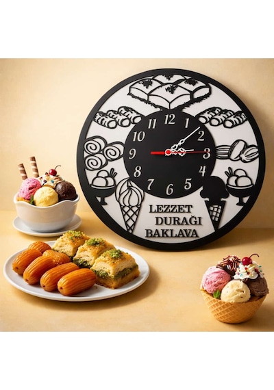 Baklava Ve Dondurma Firmaları İçin Yeni Tasarım Modern Duvar Saati Şık Ve Kalite Bir Arada No:a16 Siyah
