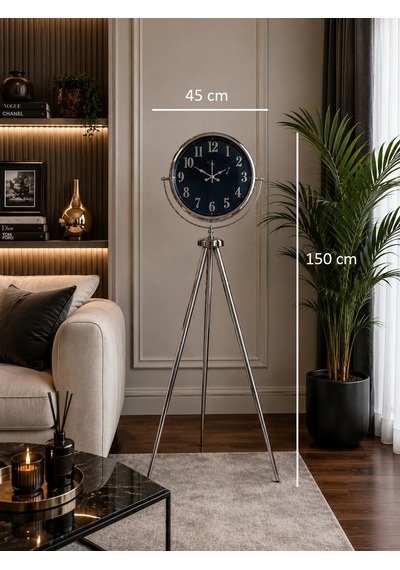 Krom Royal Aynalı Tripod 150 X 45 Cm Ayaklı Saat Gold