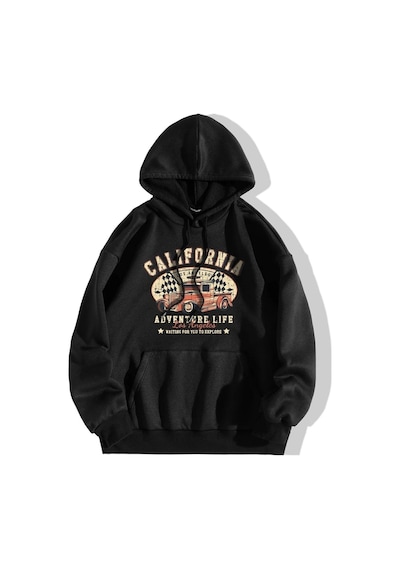 Uyguntarz Unisex California Baskılı Kapüşonlu Sweatshirt siyah