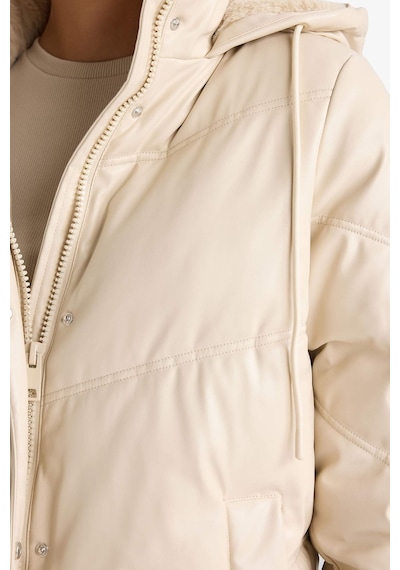 Defacto Su Geçirmez Relax Fit Kapüşonlu Suni Deri Parka F2884ax26sper170 Ekru-er170