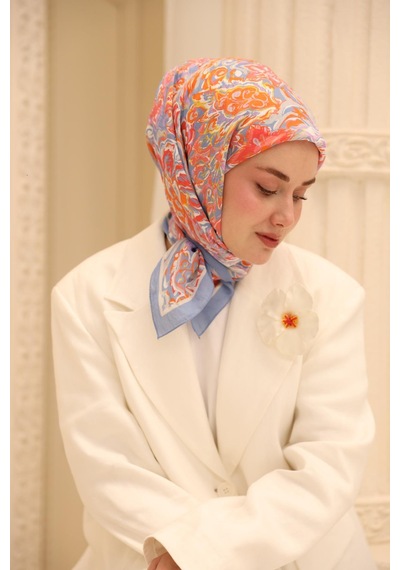 Silk Home Olinda İpek Eşarp 47002-09 Mavi Lila, Şeftali, Turuncu, Beyaz, Gri