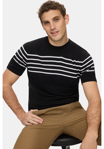 Ucla Kendrıck Siyah Çizgili Bisiklet Yaka Triko Nakışlı Standard Fit Erkek Tshirt